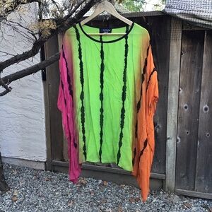 Dilemma New York Neon Sheer Top Rainbow Oversized Boho Festival Wear